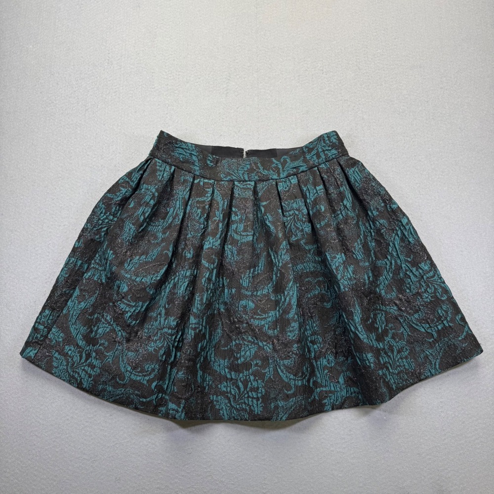 Alice + Olivia Black Teal Metallic Brocade‎ Pleated Mini Skirt estimated S